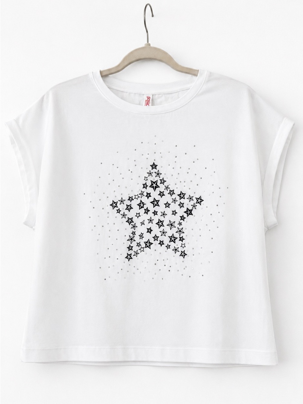 Elegant Conte White Star Rhinestone Tee | Women’s Size L